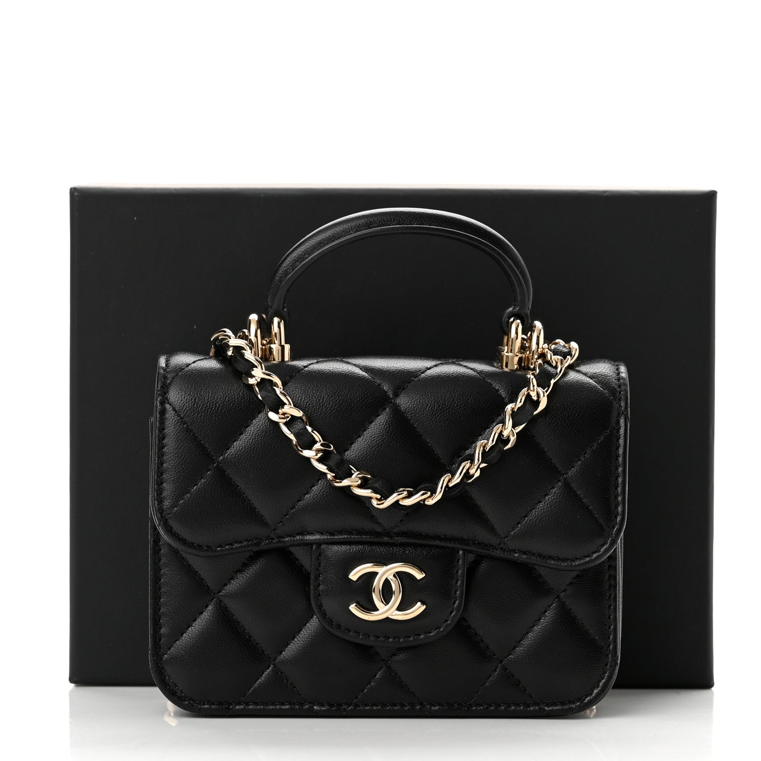 Chanel Lambskin Quilted Top Handle Flap Coin Purse With Chain Black 13 of 13