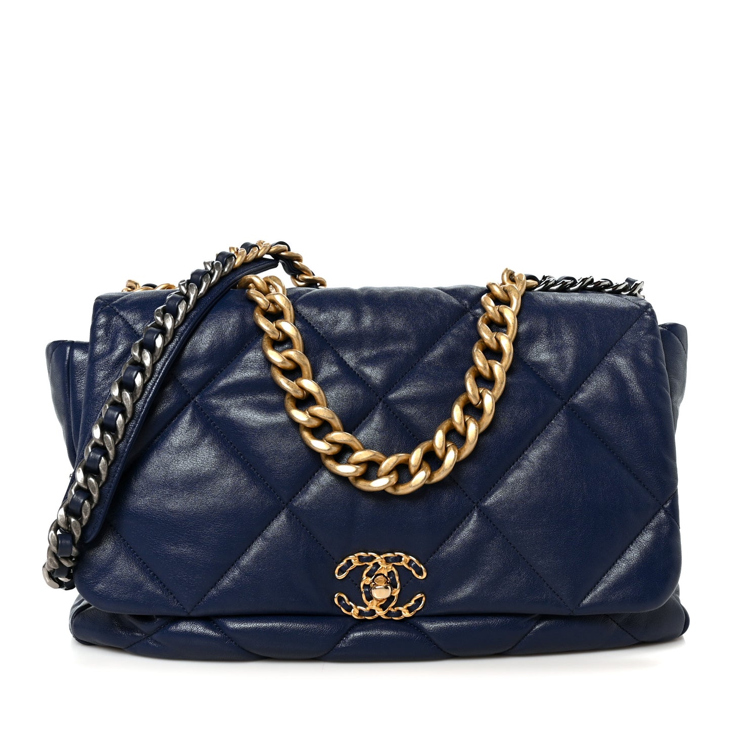 Goatskin Quilted Maxi Chanel 19 Flap Navy Blue