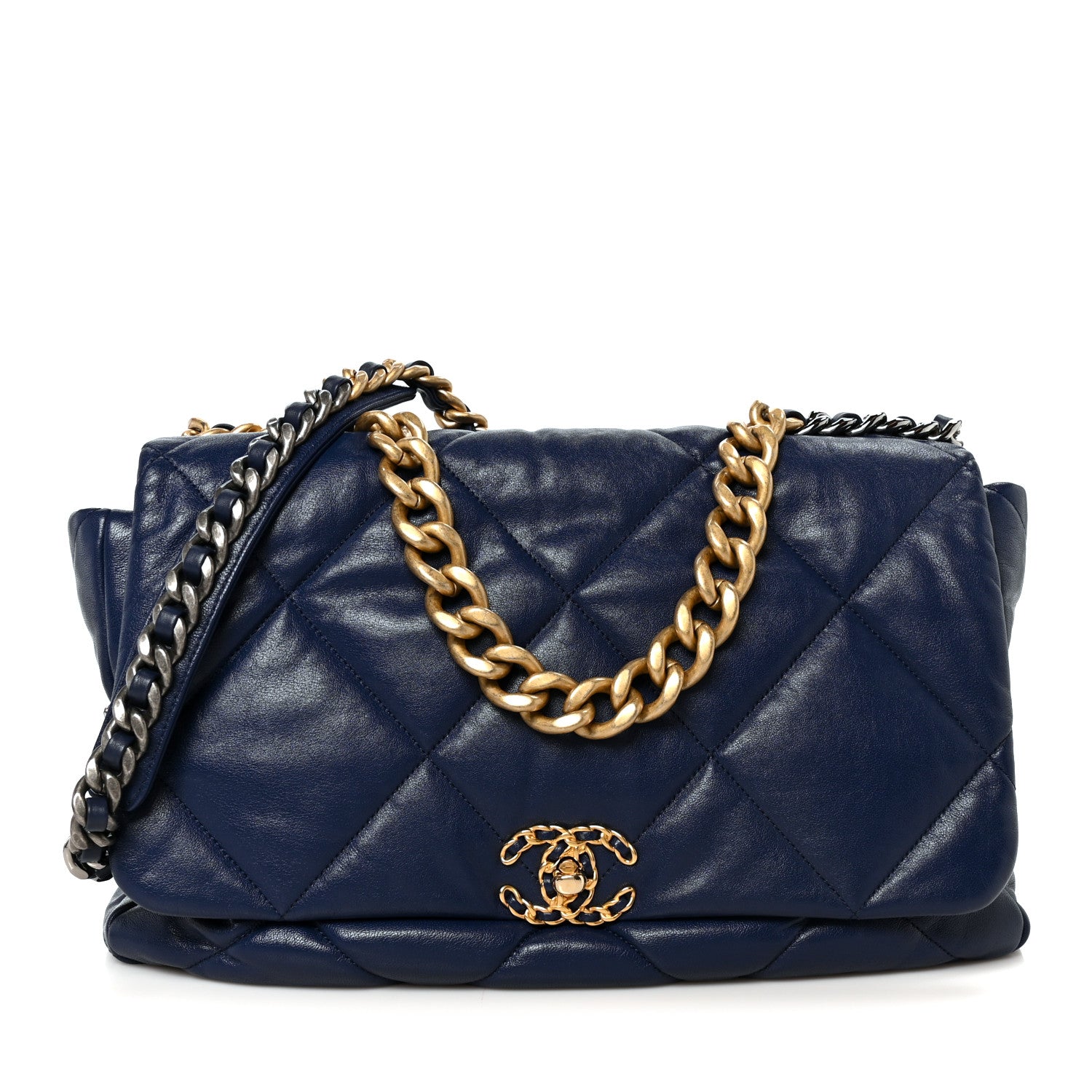 Chanel Goatskin Quilted Maxi Chanel 19 Flap Navy Blue 1 of 9