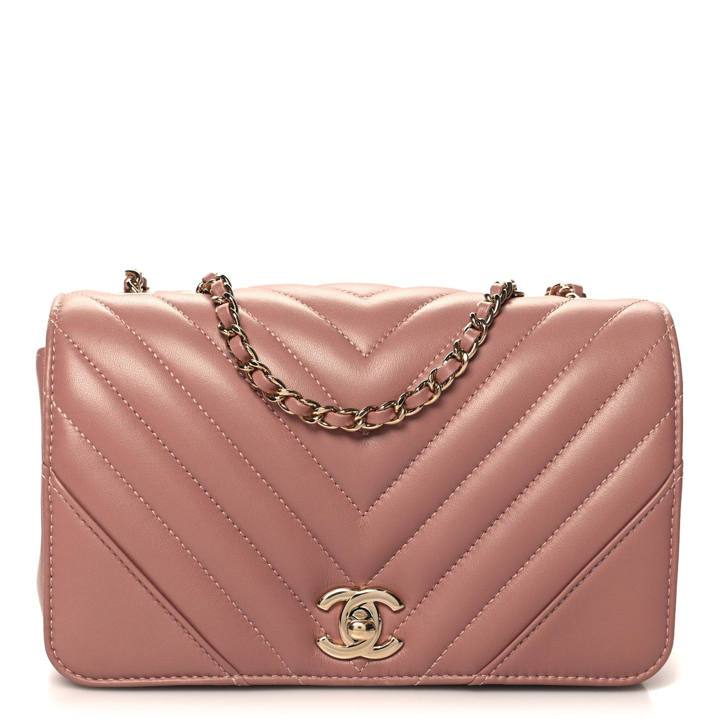 Calfskin Chevron Quilted Mini Statement Flap Pink