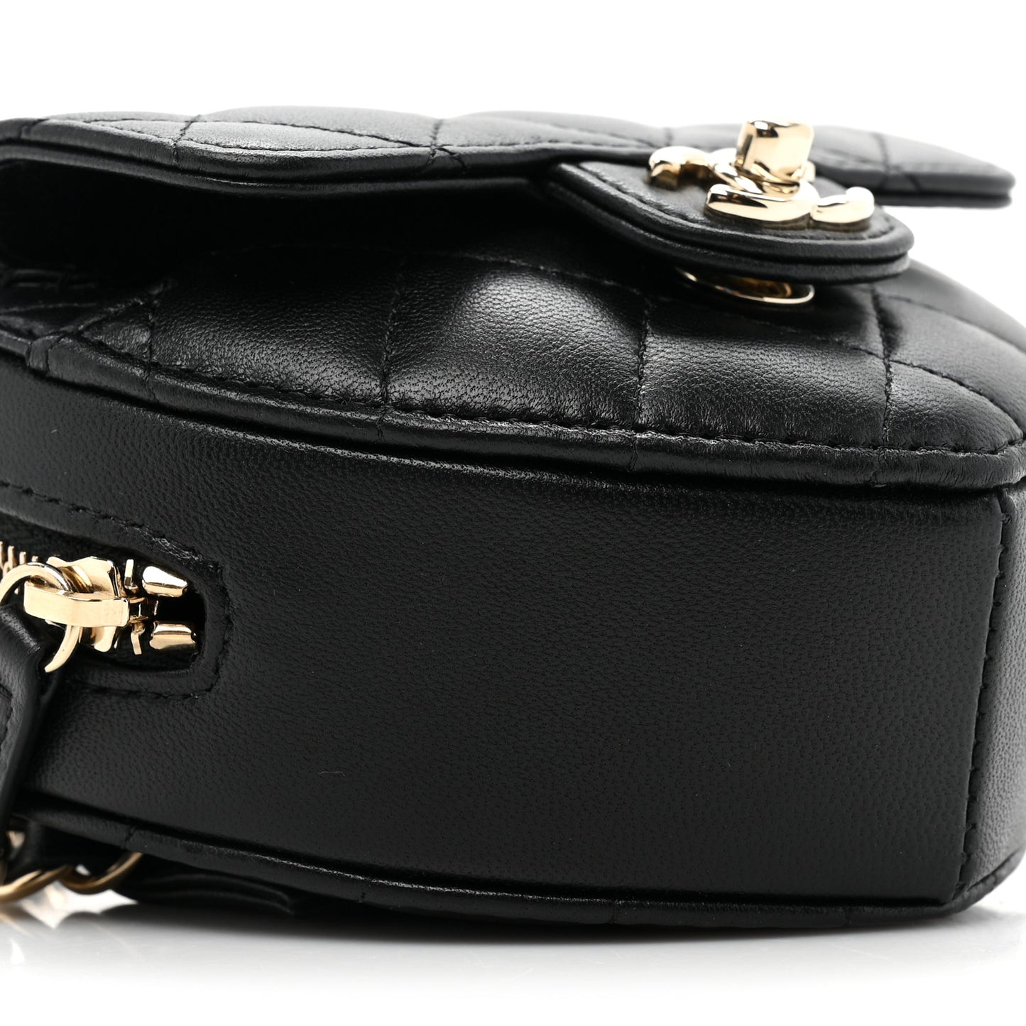 Lambskin Quilted CC In Love Heart Waist Belt Bag With Chain Black