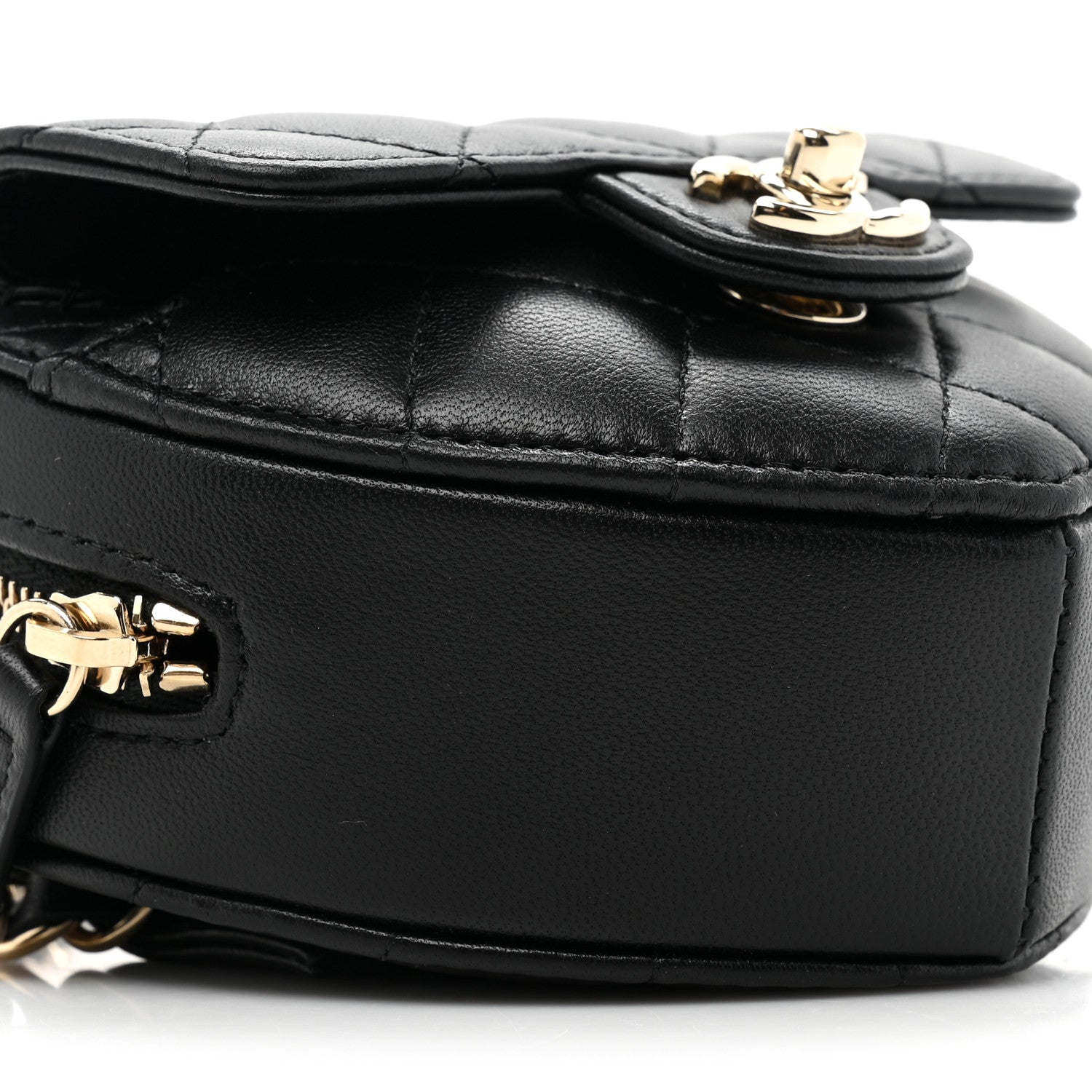Chanel Lambskin Quilted CC In Love Heart Waist Belt Bag With Chain Black 9 of 9