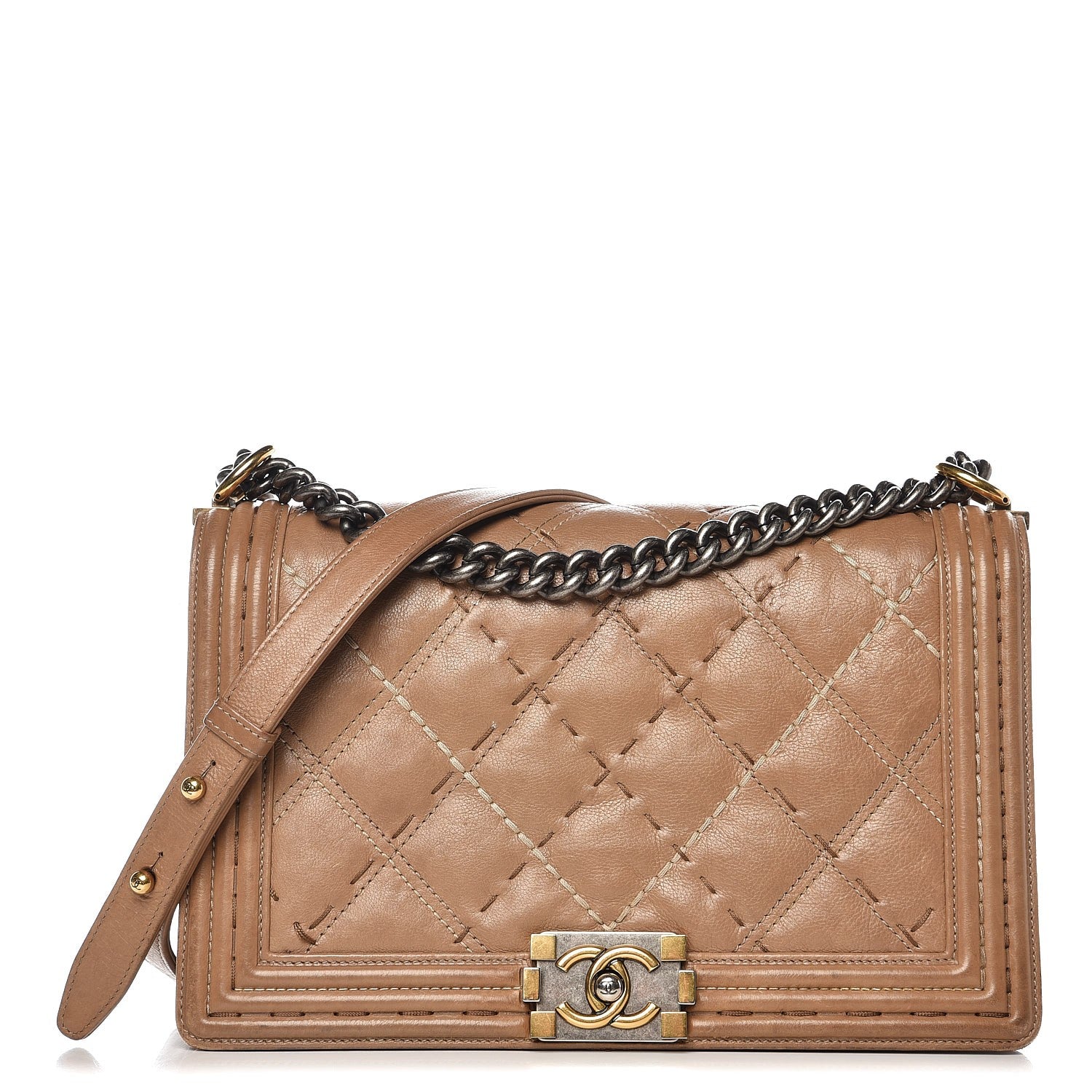 Chanel Calfskin Double Stitch New Medium Boy Flap Camel 1 of 18