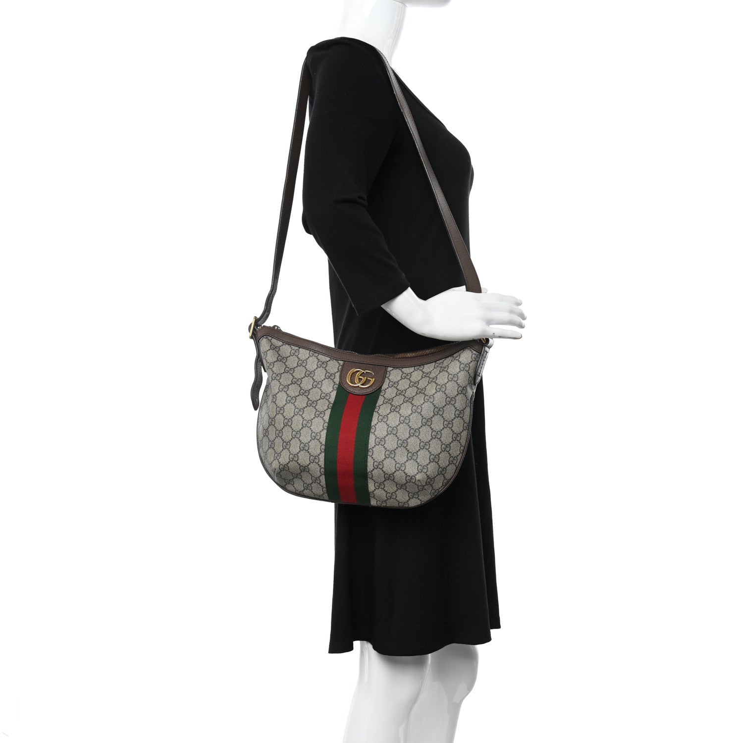 Gucci GG Supreme Monogram Web Small Ophidia Half Moon Hobo Brown 2 of 17