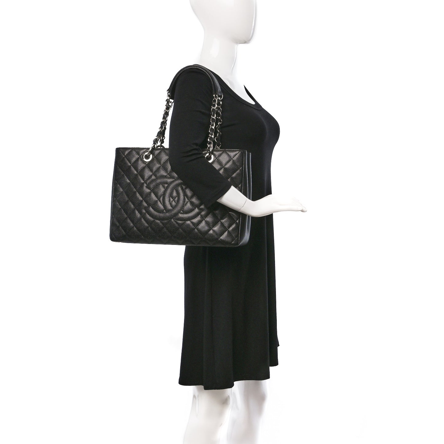 Caviar Quilted Grand Shopping Tote GST Black