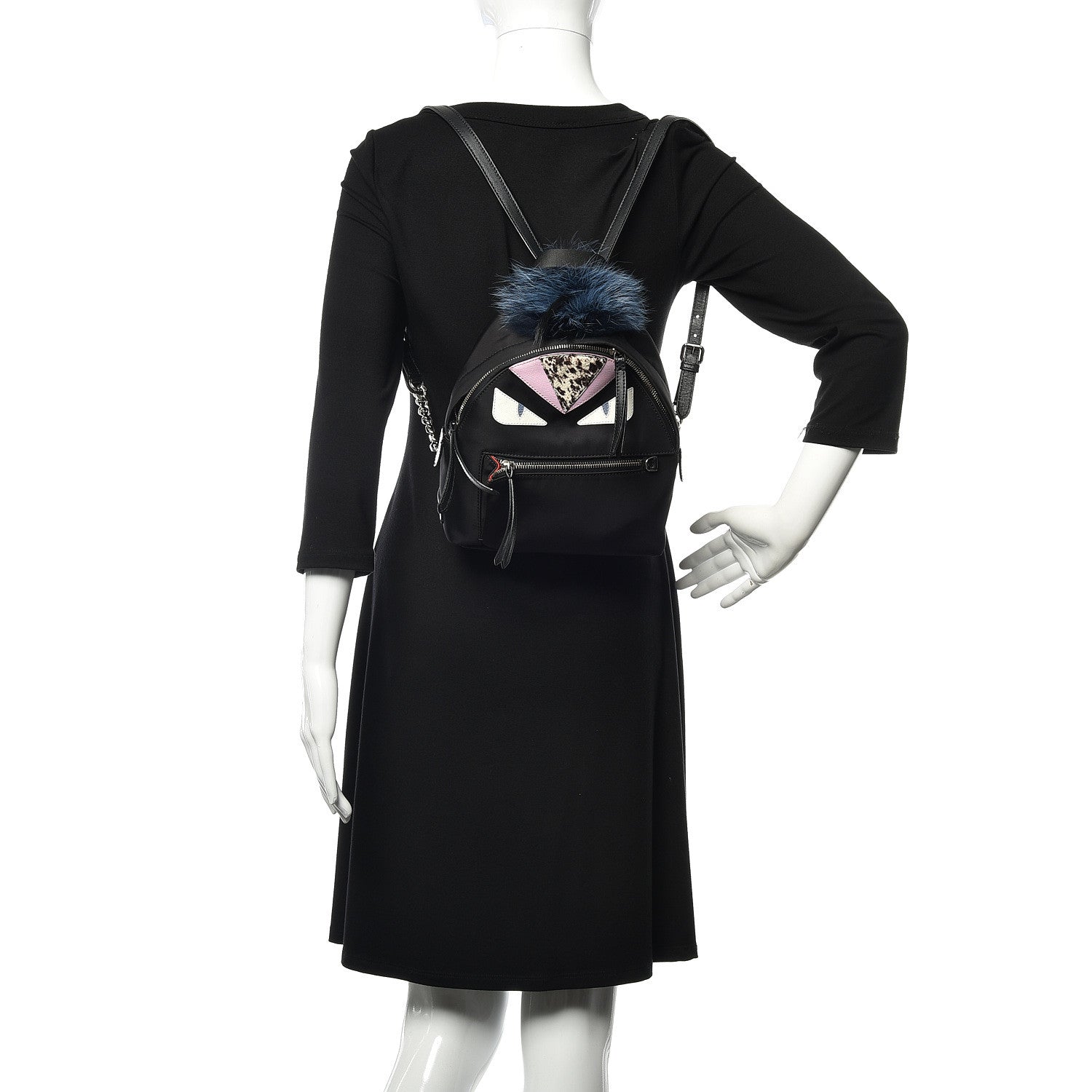 Fendi Nylon Vitello Fox Goat Fur Monster Eyes Mini Backpack Black Multicolor Sky 2 of 11