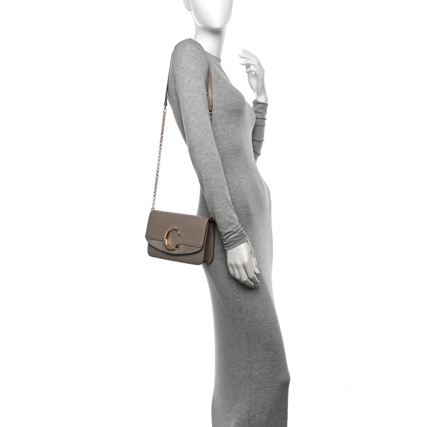 Chloe Calfskin Suede C Clutch With Chain Motty Grey 2 of 10