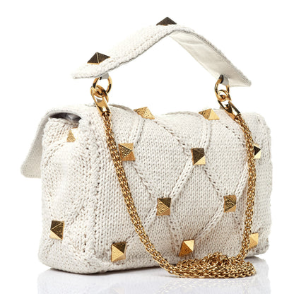 Valentino Garavani Knit Large Roman Stud Shoulder Bag Ecru 3 of 8