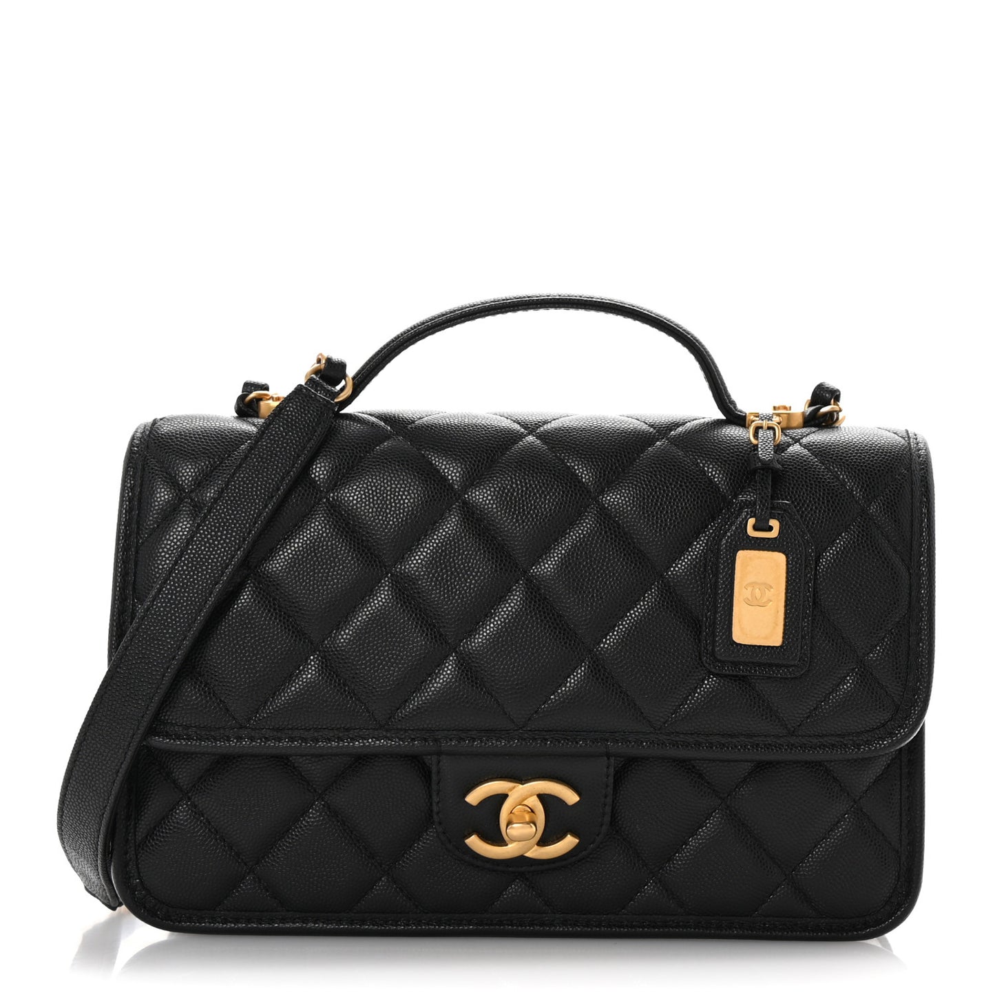 Caviar Quilted School Memory Small Top Handle Flap Black