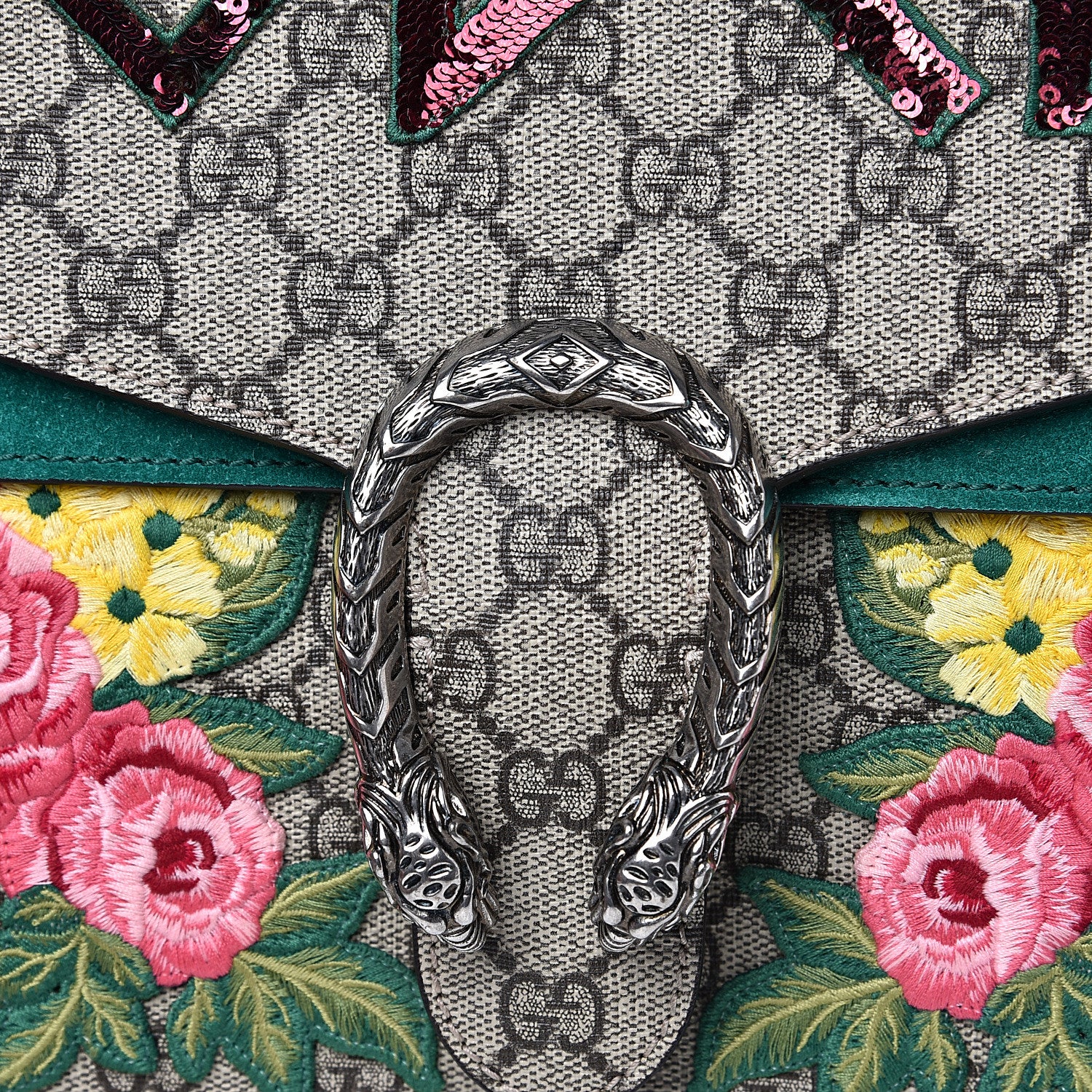 Gucci GG Supreme Monogram Embroidered Medium Dionysus Shoulder Bag Emerald 11 of 11