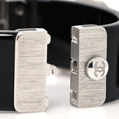 Chanel Resin Crystal CC Bow Cuff Bracelet Black Silver 4 of 5