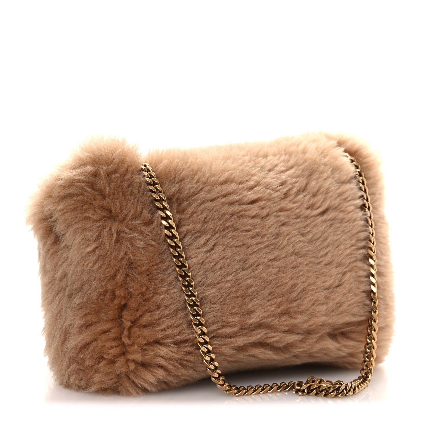 Shearling Calfskin Small Reversible Monogram Kate Satchel Ecru Dark Brown