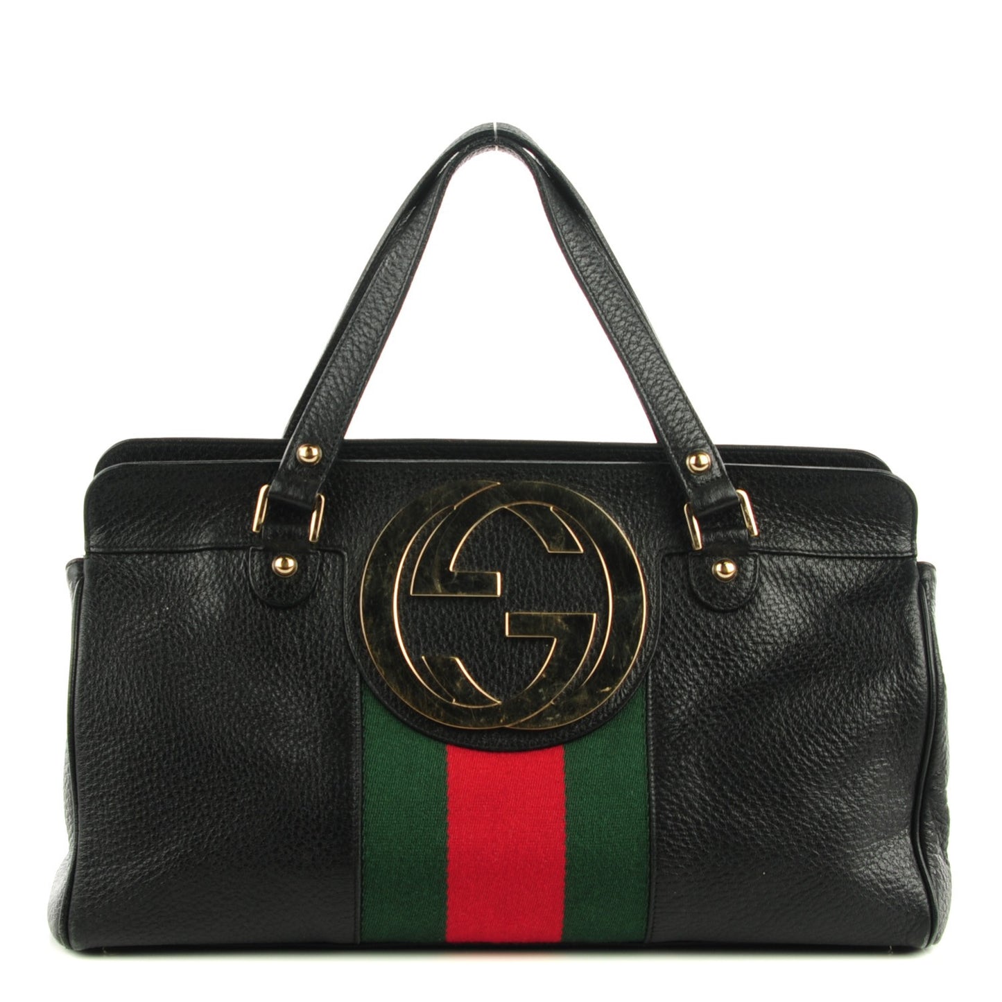 Leather Blondie Web Satchel Black