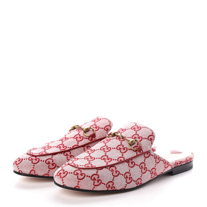 Gucci Canvas GG Monogram Horsebit Womens Princetown Slippers 40 Gardenia Hibiscus Red 3 of 8