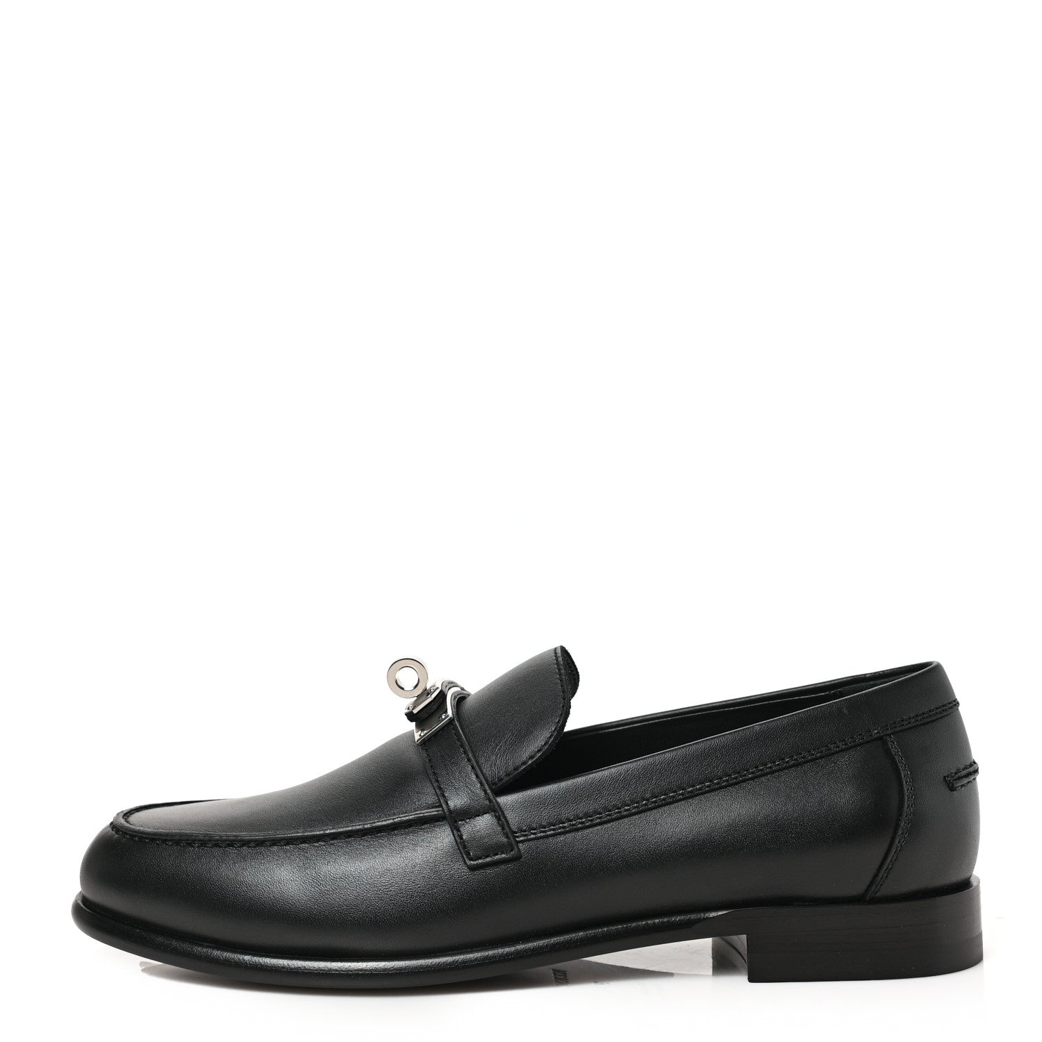 Hermes Calfskin Womens Destin Loafer 37.5 Black 1 of 8