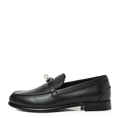 Hermes Calfskin Womens Destin Loafer 37.5 Black 1 of 8