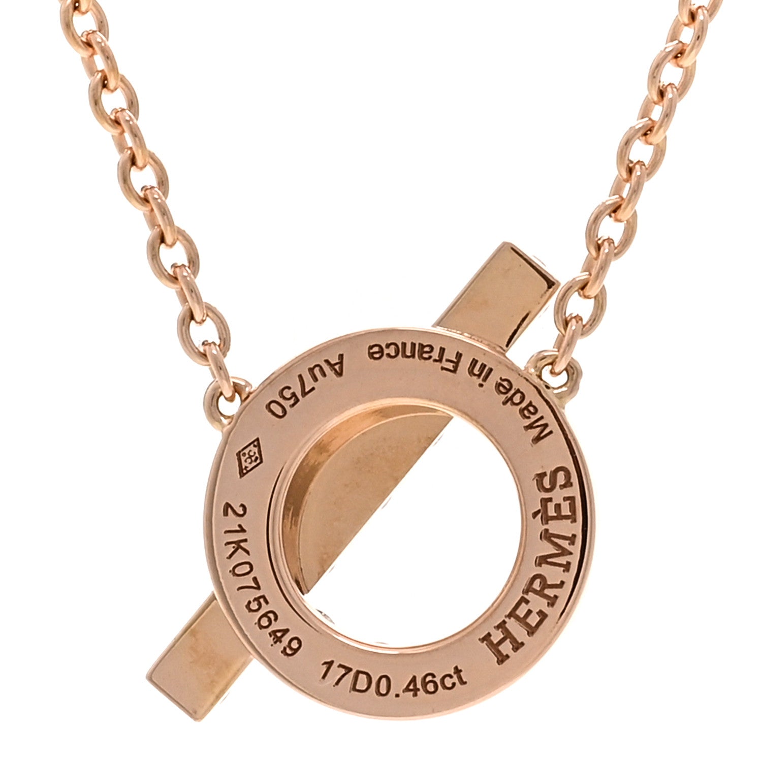 Hermes 18K Rose Gold Diamond Finesse Pendant Necklace 4 of 6