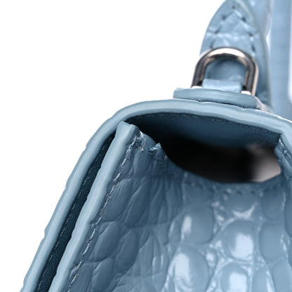 Balenciaga Shiny Calfskin Crocodile Embossed Small Hourglass Top Handle Bag Blue Grey 12 of 13