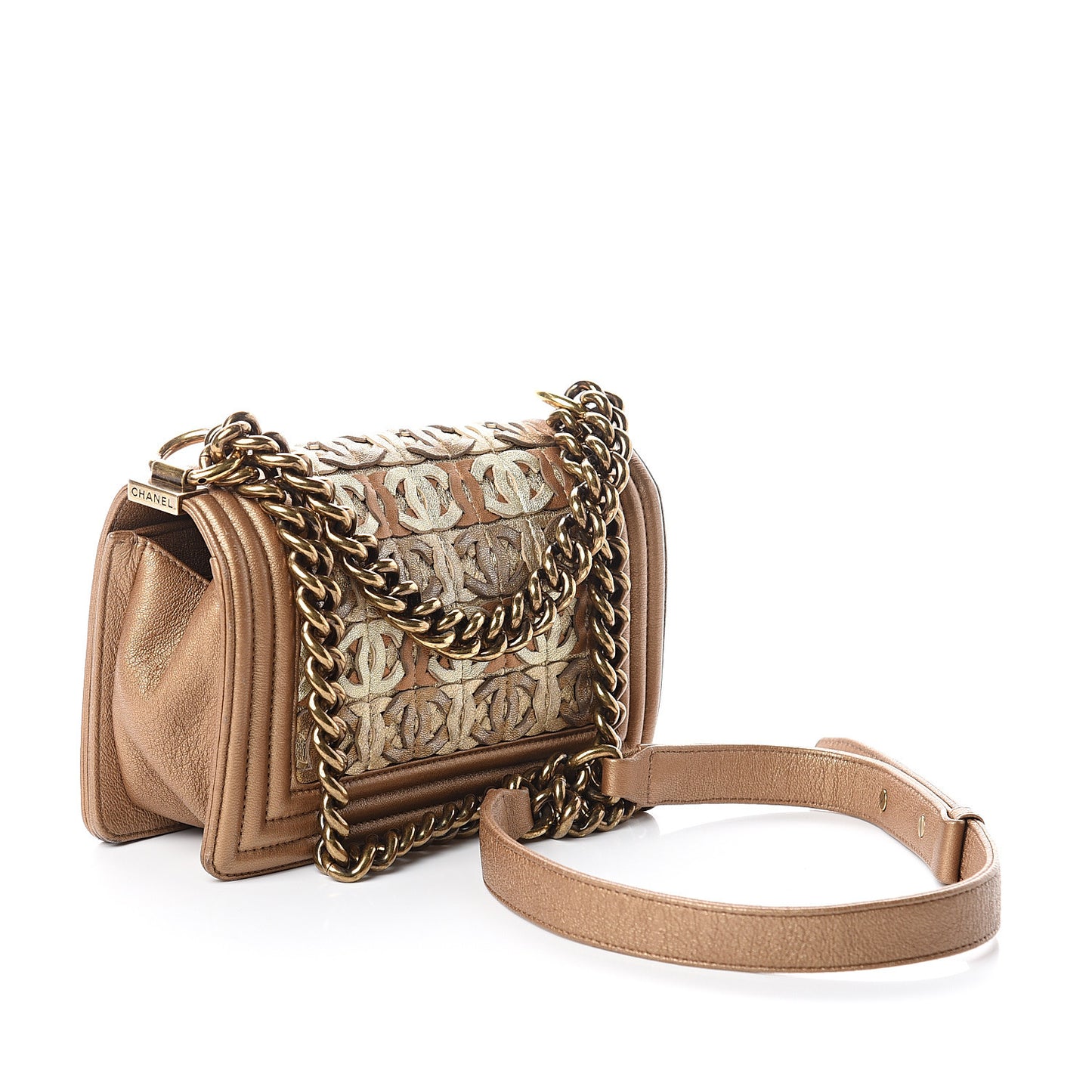 Metallic Lambskin Small Golden CC Boy Flap Gold