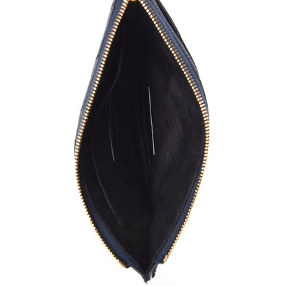 Saint Laurent Grain De Poudre Chevron Monogram Bill Pouch Navy 5 of 8