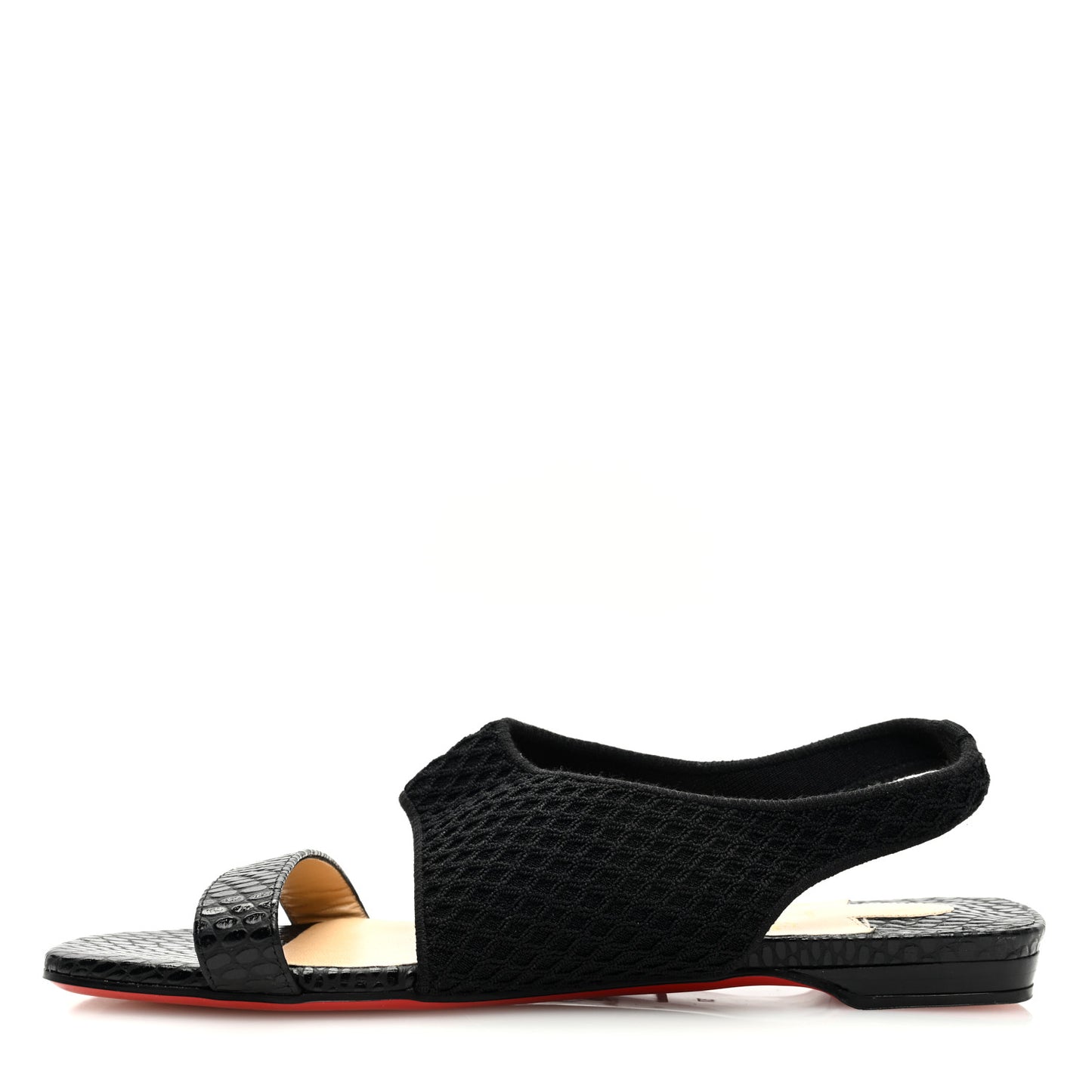Calfskin Mesh Snakeskin Embossed Georgette Flats 37 Black