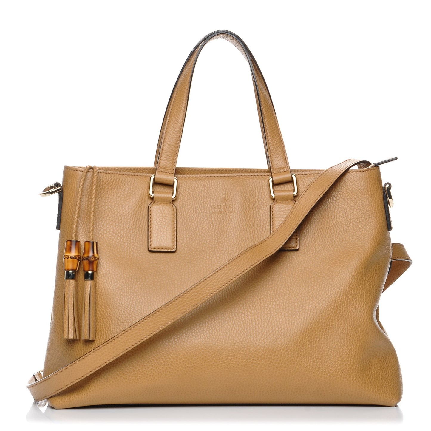 Calfskin Bamboo Tassel Top Handle Tote Whiskey