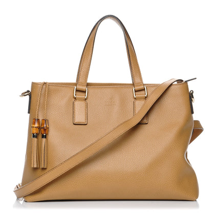 Gucci Calfskin Bamboo Tassel Top Handle Tote Whiskey 1 of 10