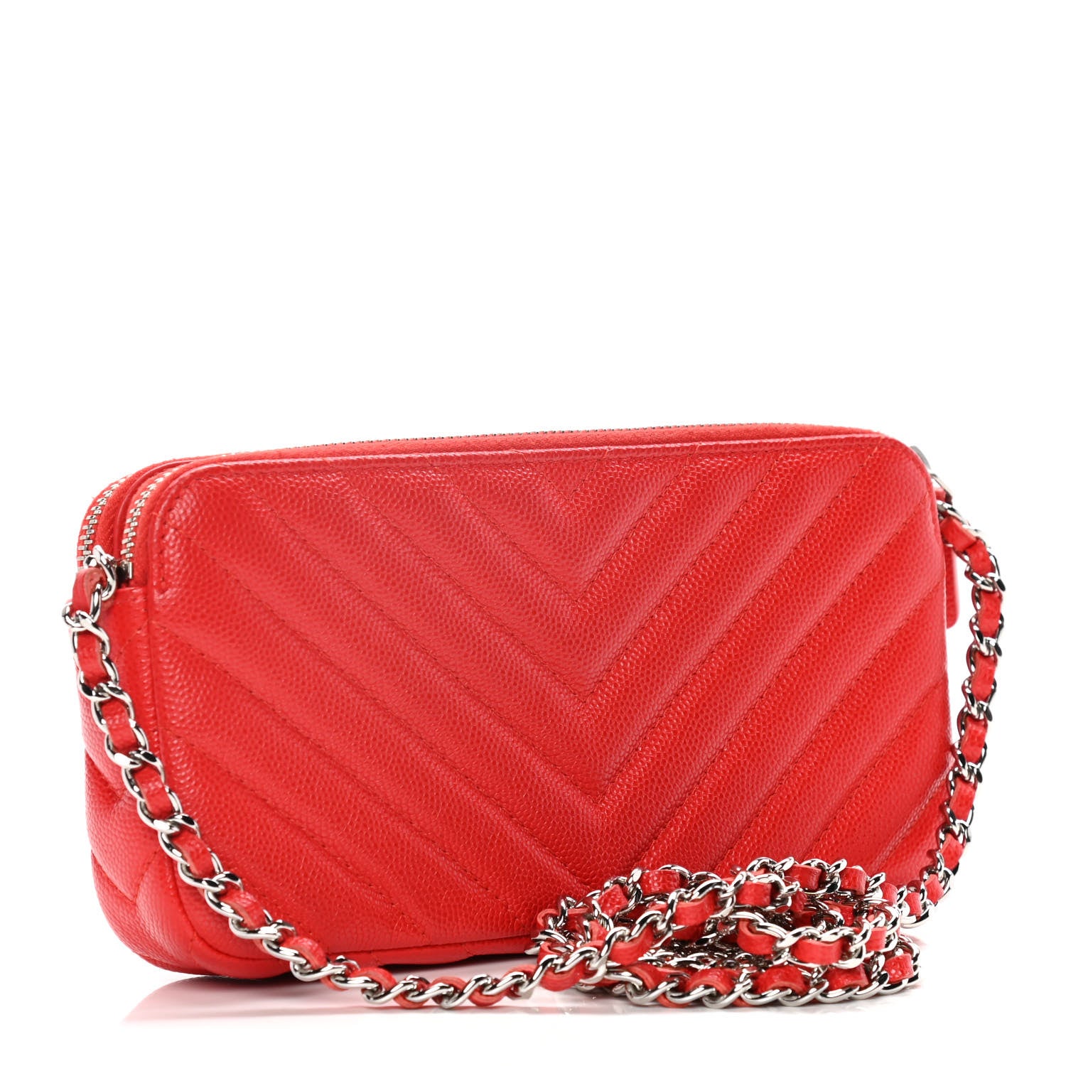 Chanel Caviar Chevron Quilted Small Clutch With Chain Light Red 3 of 17