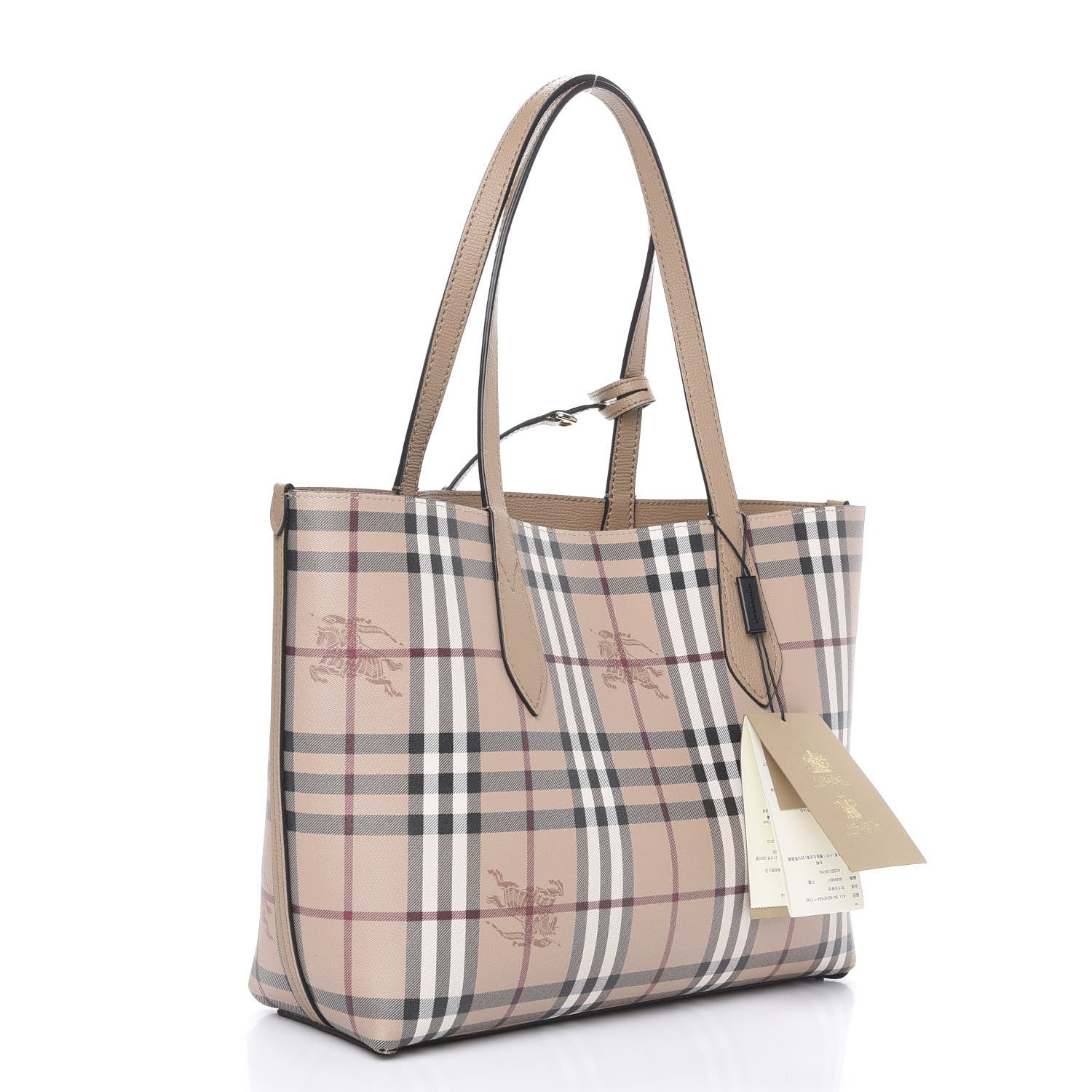 Burberry Grainy Calfskin Haymarket Check Small Reversible Tote Camel 3 of 12