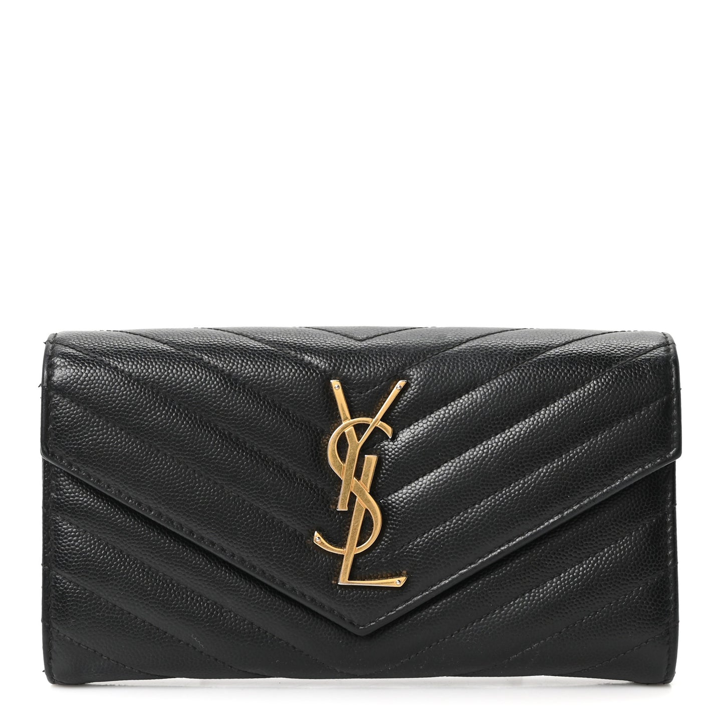 Grain De Poudre Matelasse Chevron Monogram Flap Wallet Black