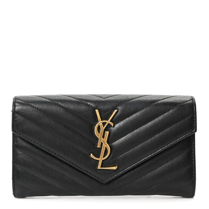 Saint Laurent Grain De Poudre Matelasse Chevron Monogram Flap Wallet Black 1 of 9