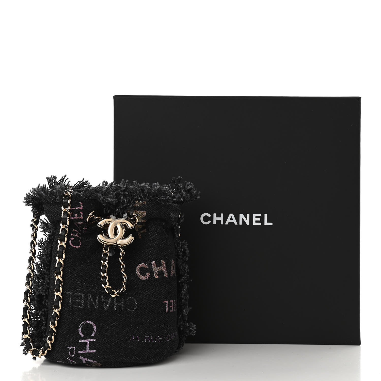 Chanel Denim Quilted Mood Mini Bucket With Chain Black Multicolor 11 of 11