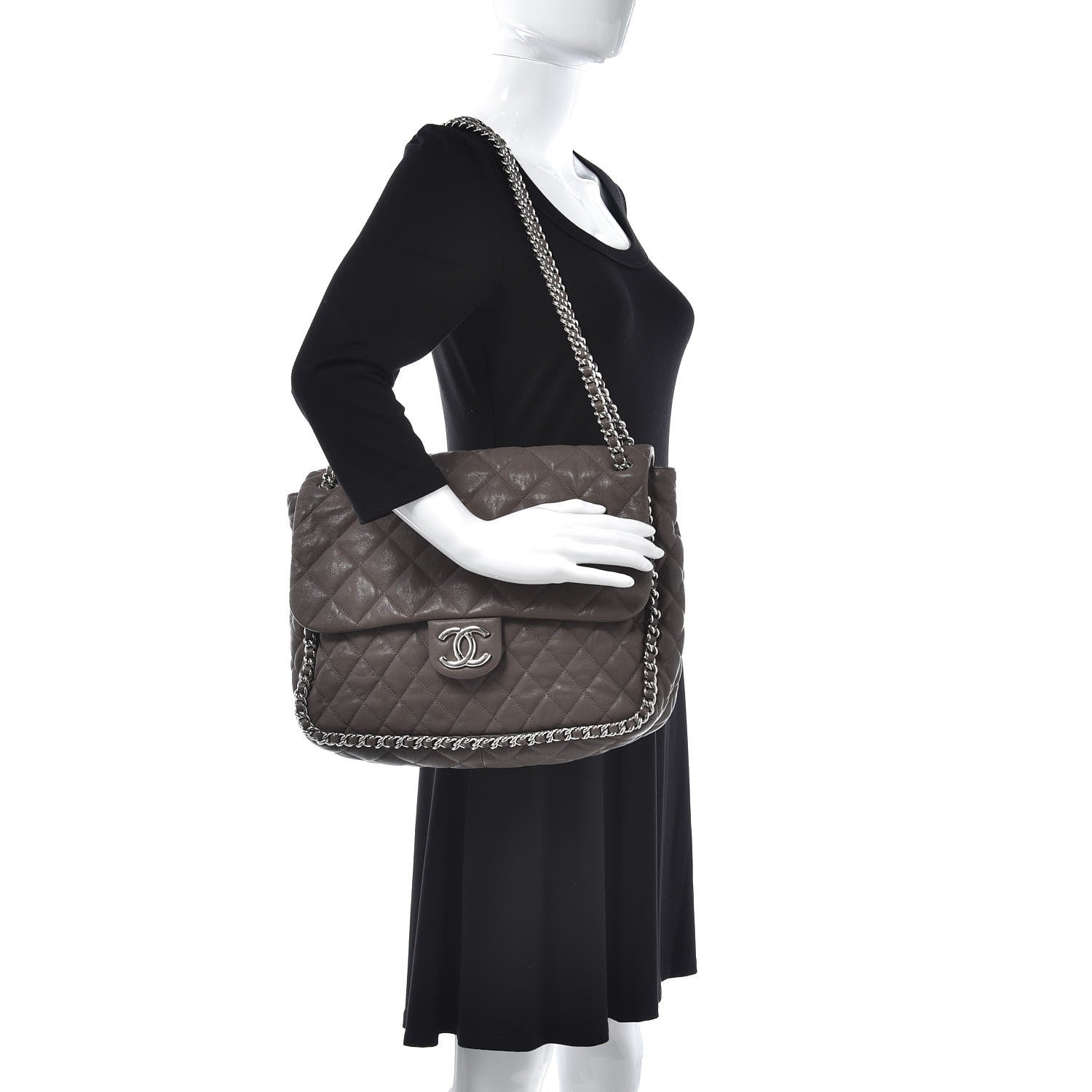 Chanel Washed Lambskin Quilted Chain Around Maxi Flap Taupe 2 of 8