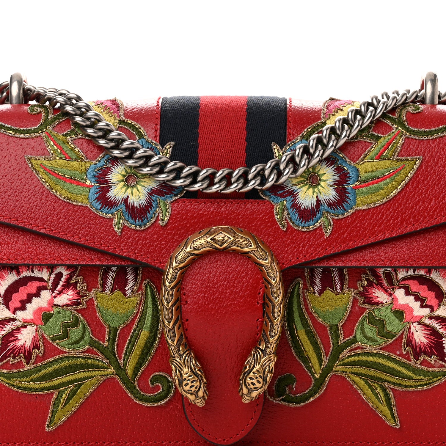 Gucci Calfskin Web Floral Embroidered Small Dionysus Shoulder Bag Hibiscus Red 8 of 11