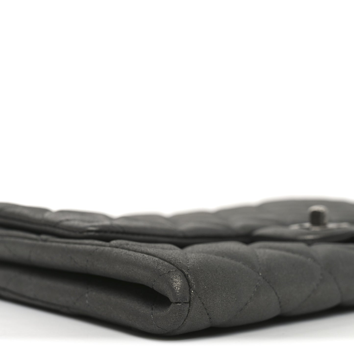Metallic Lambskin Quilted Clutch With Chain Flap Dark Grey
