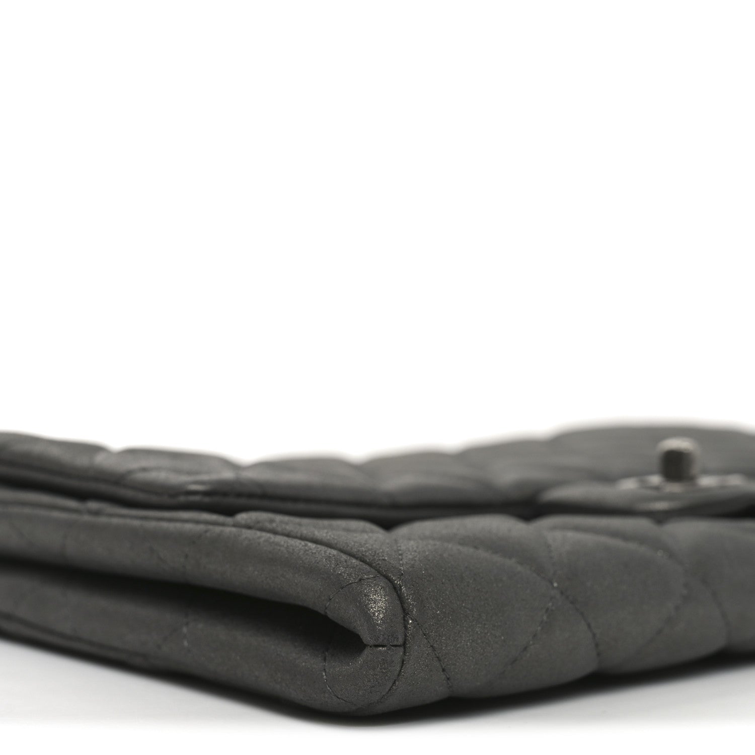 Chanel Metallic Lambskin Quilted Clutch With Chain Flap Dark Grey 9 of 10