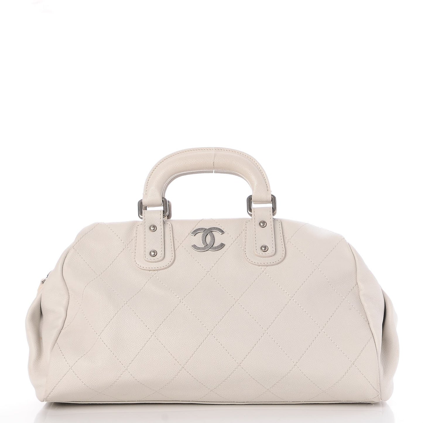 Caviar Quilted Bowler Tote White