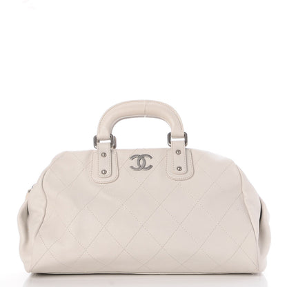 Chanel Caviar Quilted Bowler Tote White 1 of 8