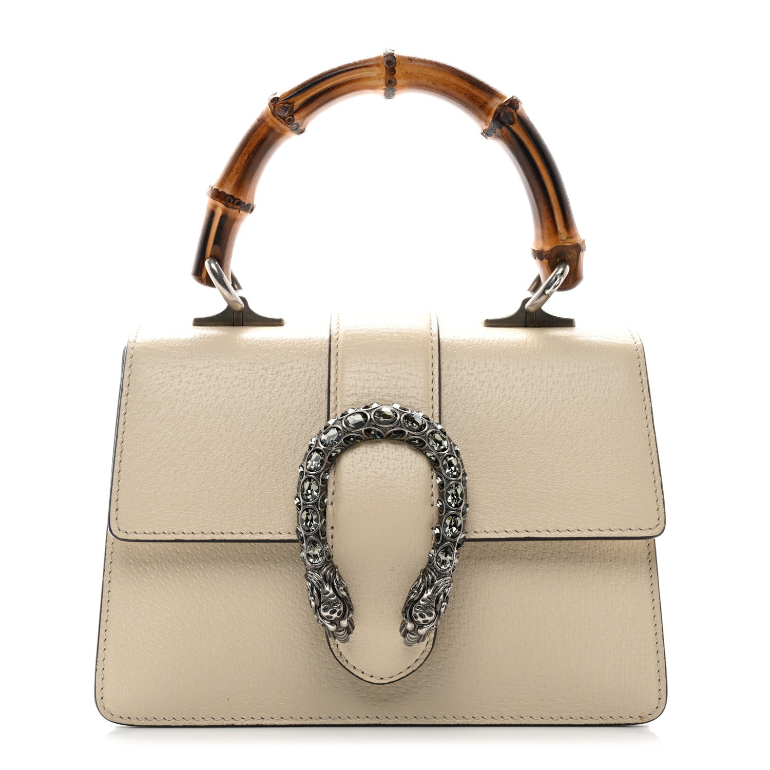 Gucci Textured Calfskin Crystal Bamboo Web Mini Dionysus Top Handle Bag Mystic White 1 of 11