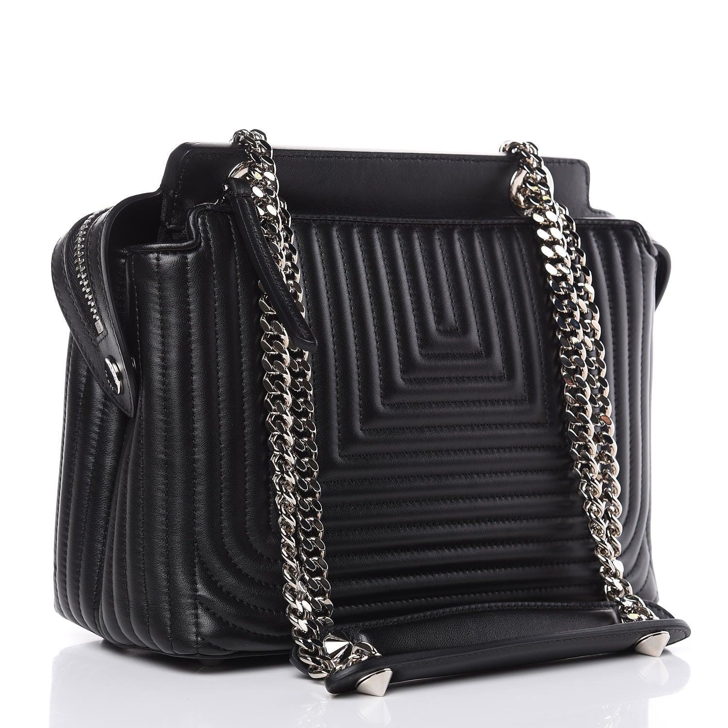 Fendi Shiny Nappa Trapuntata Small DotCom Click Chain Satchel Black 3 of 12