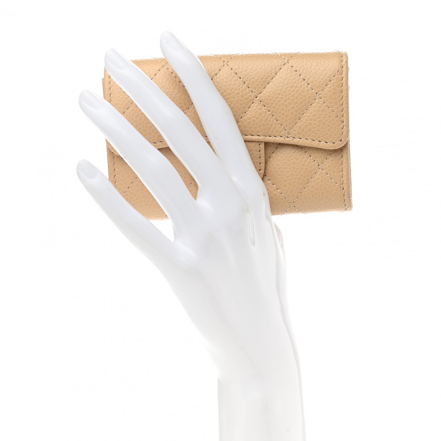 Caviar Quilted Flap Card Holder Wallet Beige