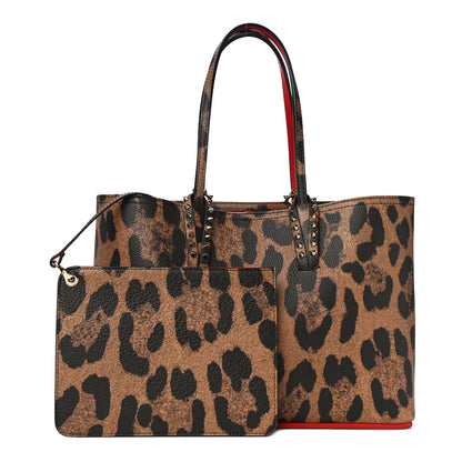 Christian Louboutin Calfskin Leopard Print Spikes East West Cabata Tote Brown 1 of 10