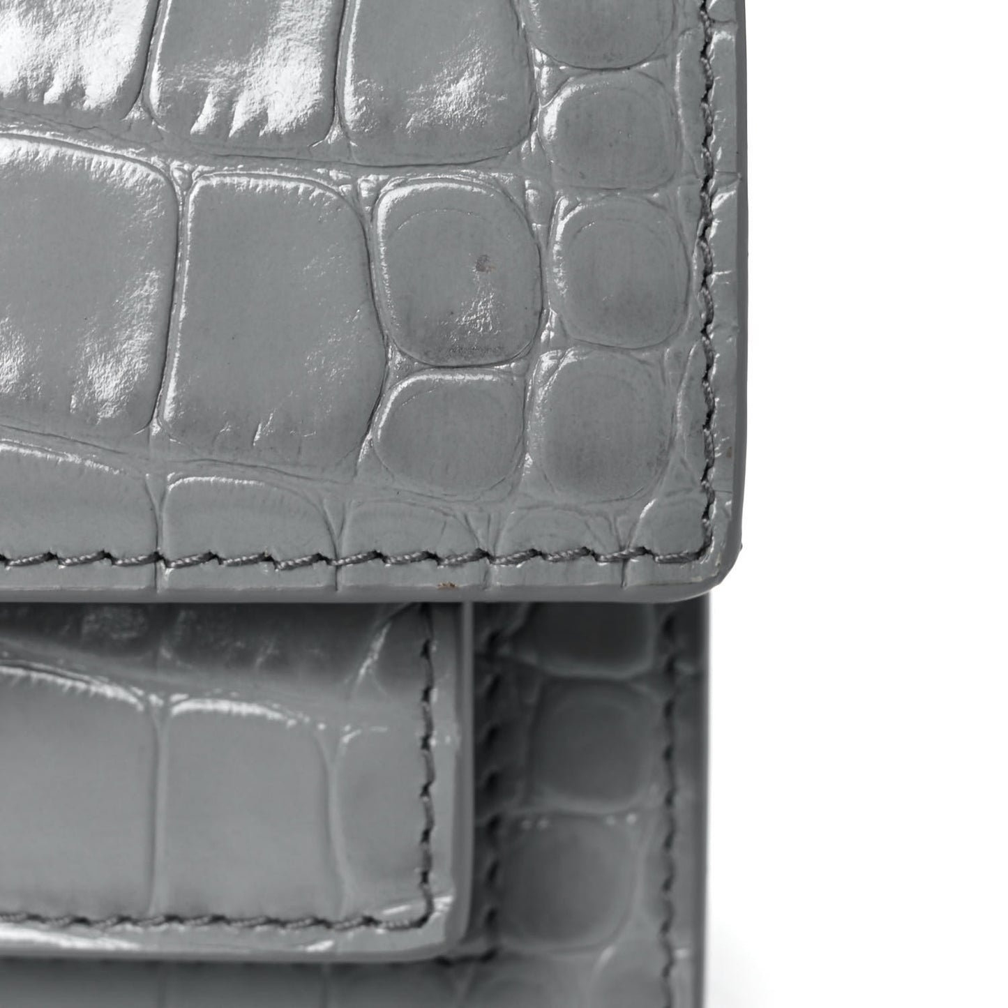 Shiny Calfskin Crocodile Embossed XS Sharp Top Handle Bag Balenciaga Grey