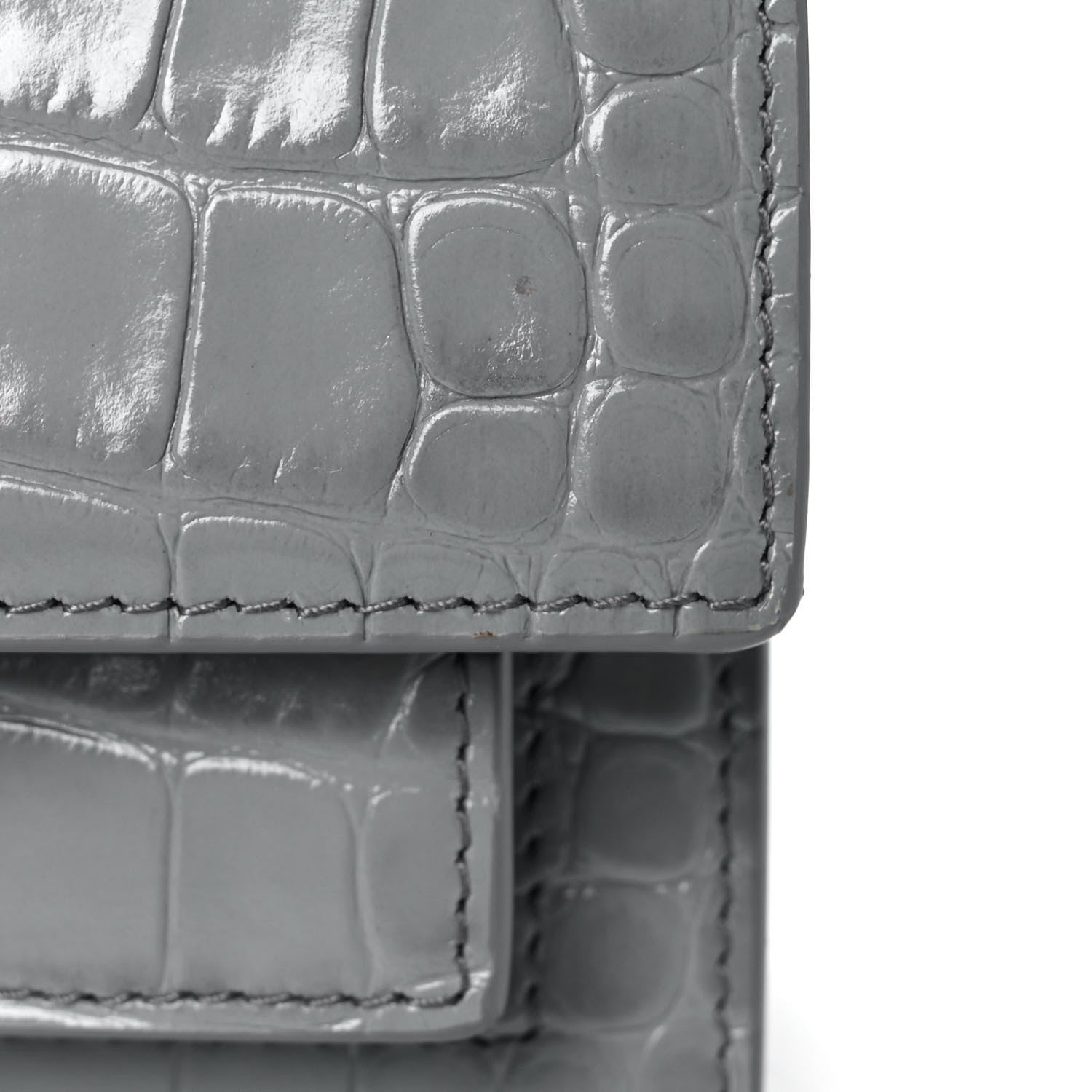 Balenciaga Shiny Calfskin Crocodile Embossed XS Sharp Top Handle Bag Balenciaga Grey 12 of 13