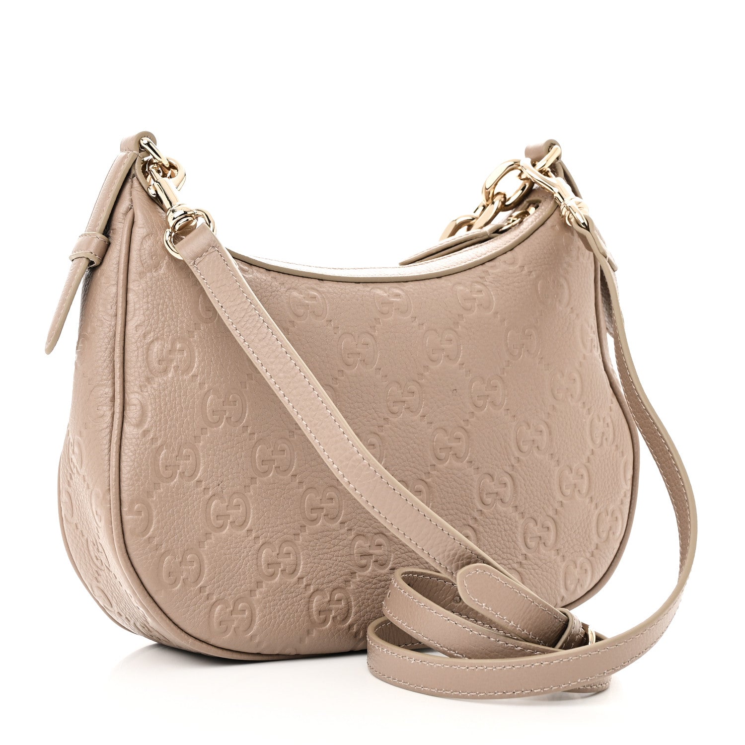 Gucci Grainy Calfskin GG Embossed Emblem Medium Half Moon Shoulder Bag Taupe 3 of 10