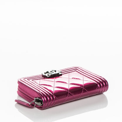 Chanel Metallic Patent Quilted Zip Around Boy Coin Purse Wallet Fuchsia 4 of 8