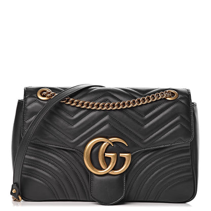Gucci Calfskin Matelasse Medium GG Marmont Shoulder Bag Black 1 of 10