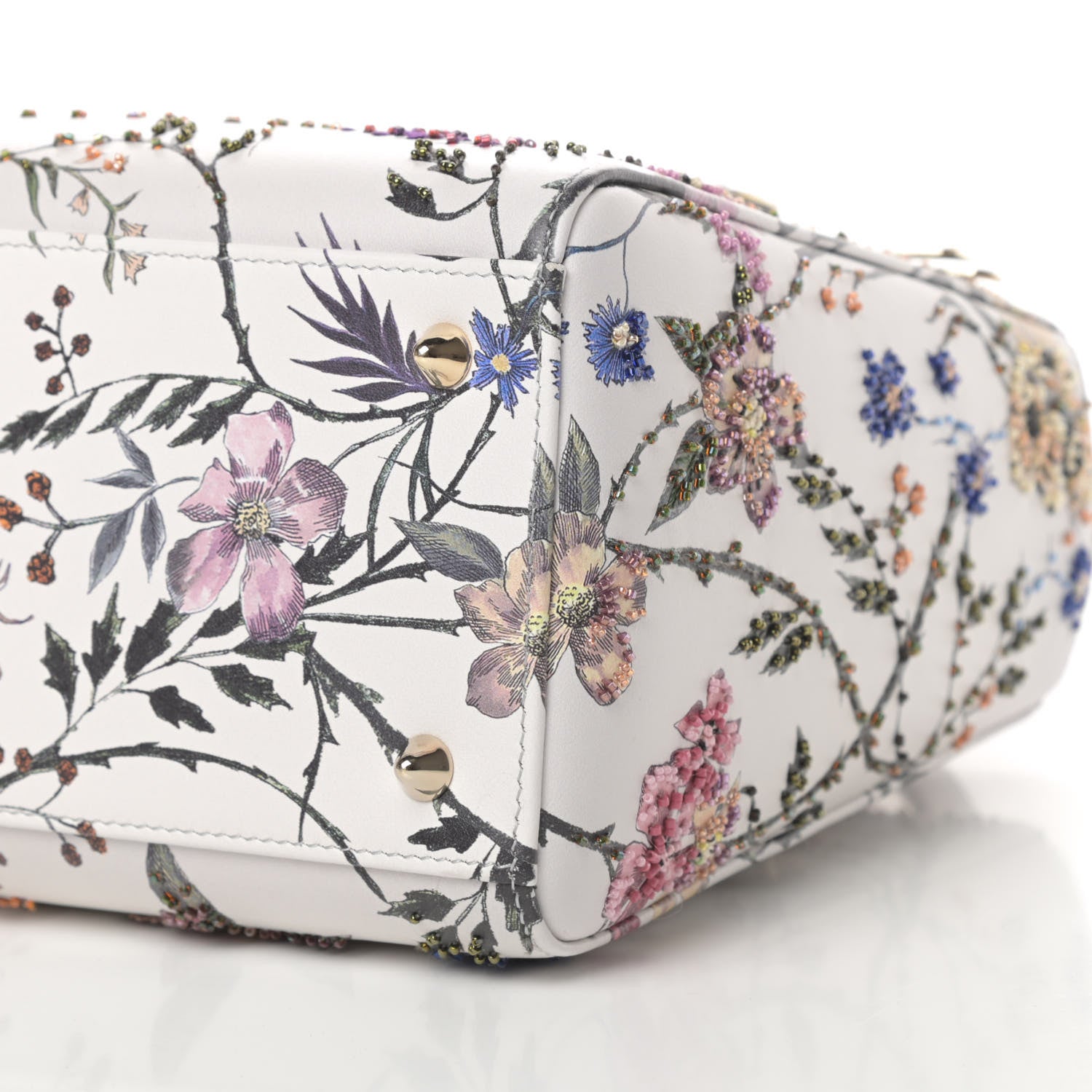 Christian Dior Calfskin Rosa Mutabilis Embroidered Medium Lady Dior White Multicolor 10 of 10