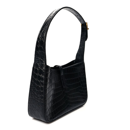 Saint Laurent Calfskin Crocodile Embossed Le 5 A 7 Hobo Black 3 of 9