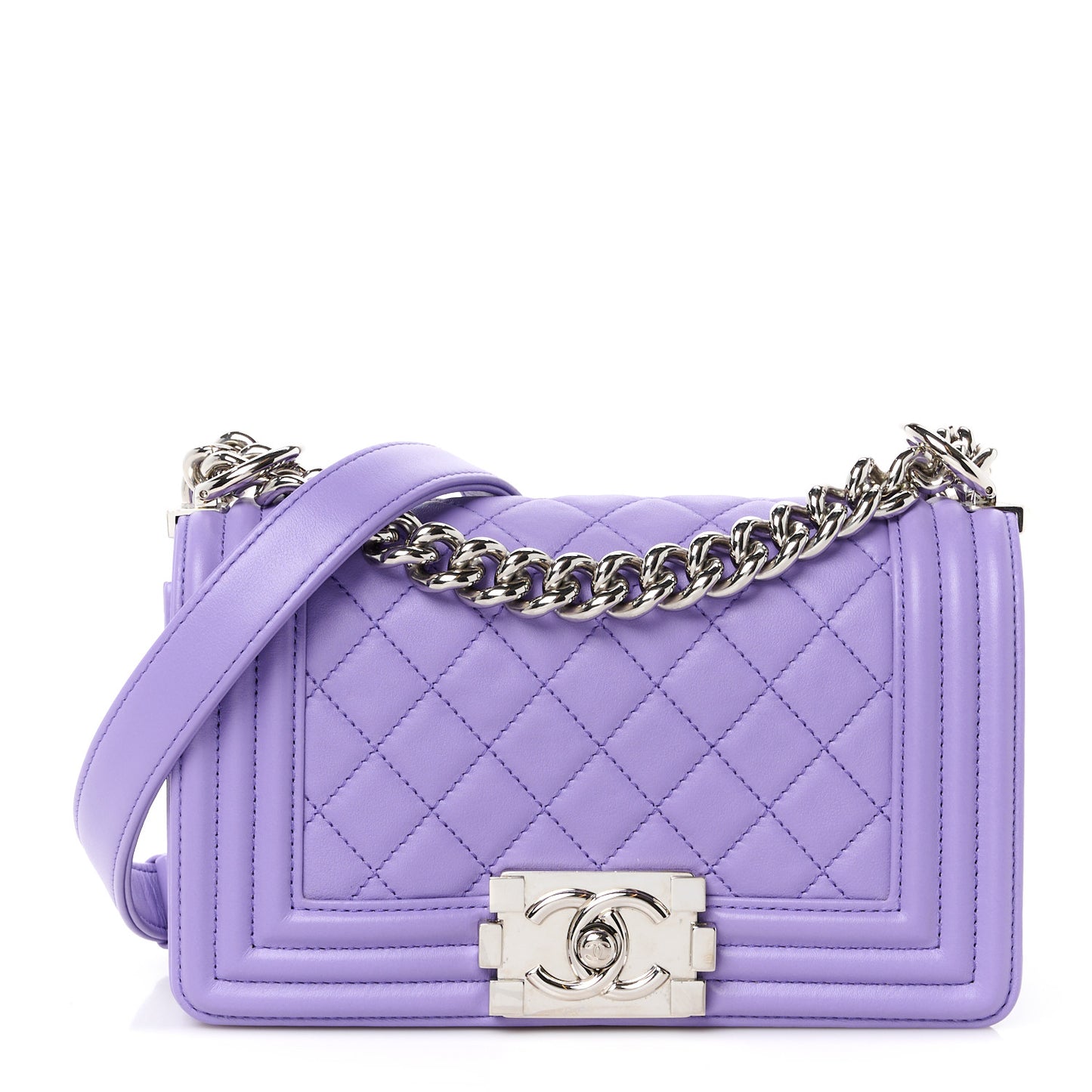 Lambskin Quilted Small Boy Flap Purple